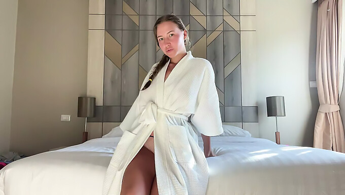 Russian coed indulges in self-pleasure during hotel stay