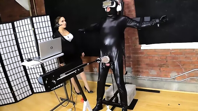 Femdom mistress uses machine to dominate submissive