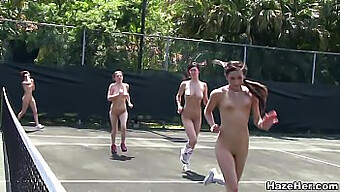 Tennis Court Initiation For Sorority Sisters