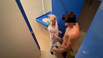 The Gym Janitor Gets Caught Masturbating By The Cleaning Lady And She Assists Him In Climaxing With Oral Sex