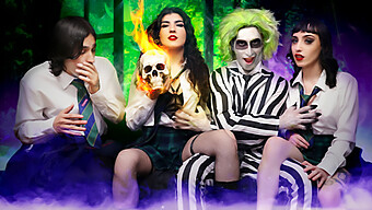 Get Your Cash Fix With This Steamy Foursome In Beetlejuice Xxx Parody